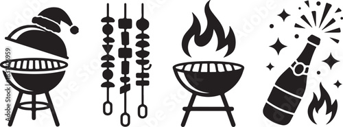 Christmas Barbecue and Party Icons Set