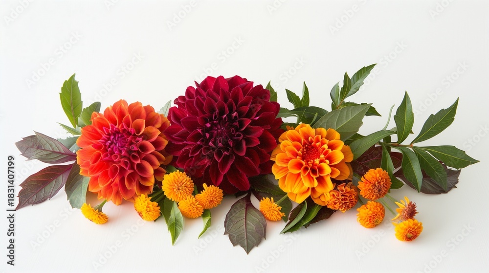 Obraz premium Autumnal Dahlia and Marigold Flower Arrangement