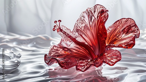 Beautiful Red Hibiscus Flower Sculpture on Water Surface