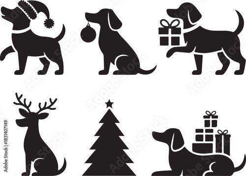 Christmas Dog Silhouette Vector Bundle