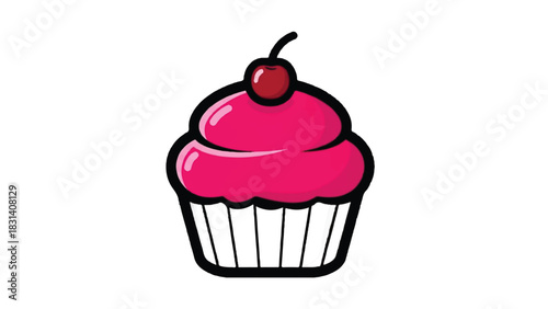 Bright Pink Cupcake with Cherry on Top.