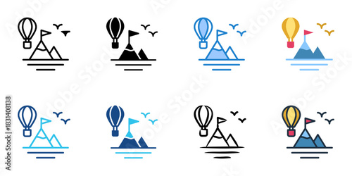 Adventure icon set multiple style vector collection. Editable Stroke 
