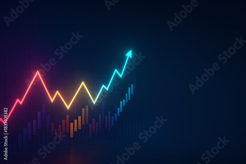 Neon Financial Growth Chart with Rising Arrow on Dark Background