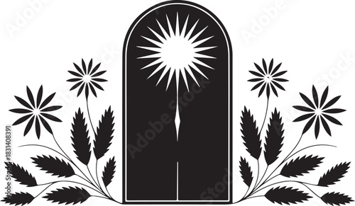 Christmas wreath on door vector icon silhouette