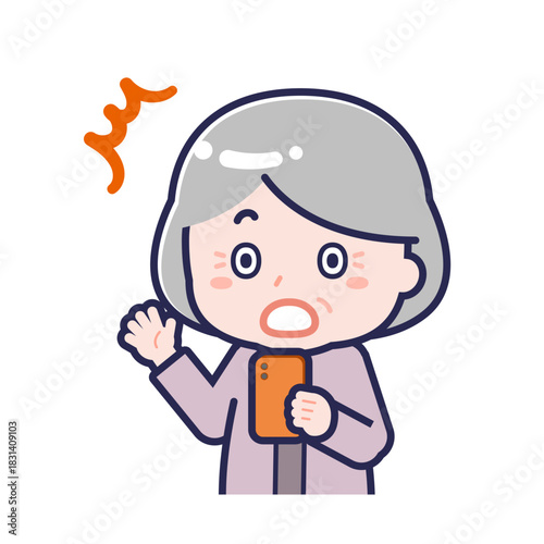 スマートフォンを使う「私服のシニア」の女性