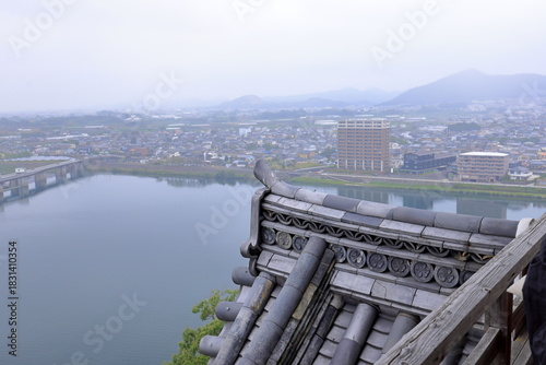 City view from Inuyama Castle, a Sengoku period castle overlooking the Kiso River in Inuyama, Aichi, Japan