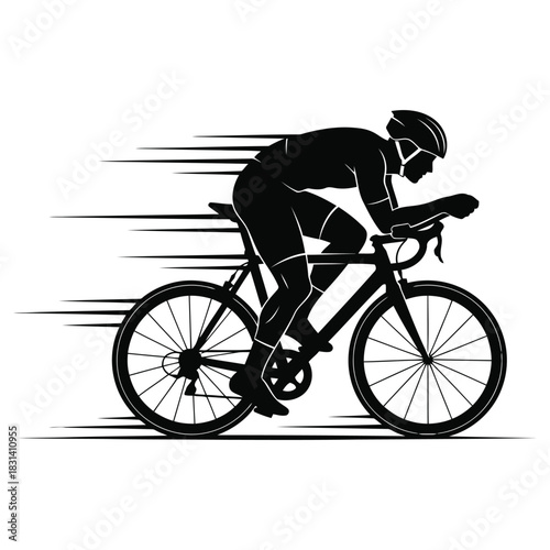 Cyclist on Time Trial Bike Silhouette with Motion Lines for Speed and Competition