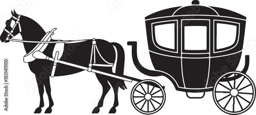 Horse drawn carriage on white background