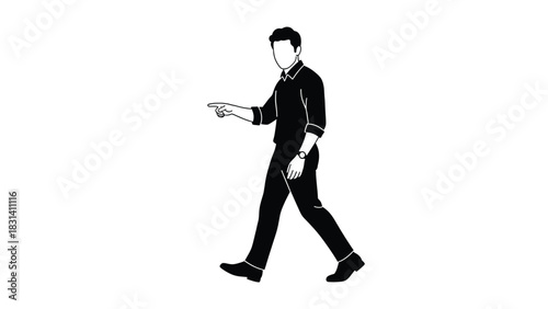 Silhouette of a man in business attire walking forward and pointing to the side