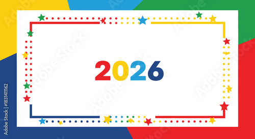 Colorful frame design celebrating the year 2026 with stars