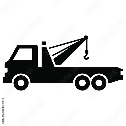 Towing Truck Vector Icon, Car Recovery Illustration. Breakdown Service. Assistance Road.