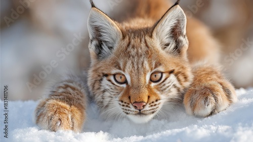 A beautiful lynx stealthily prowling through the snowy landscape.