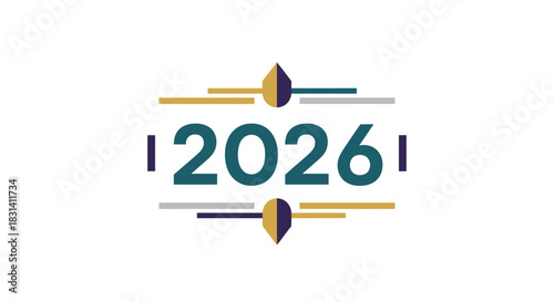 Stylized graphic design featuring the year 2026 isolated on