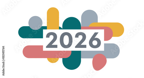 Colorful abstract design featuring the year 2026 isolated on
