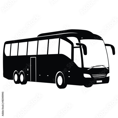 Black silhouette coach bus vector illustration for transportation and travel.