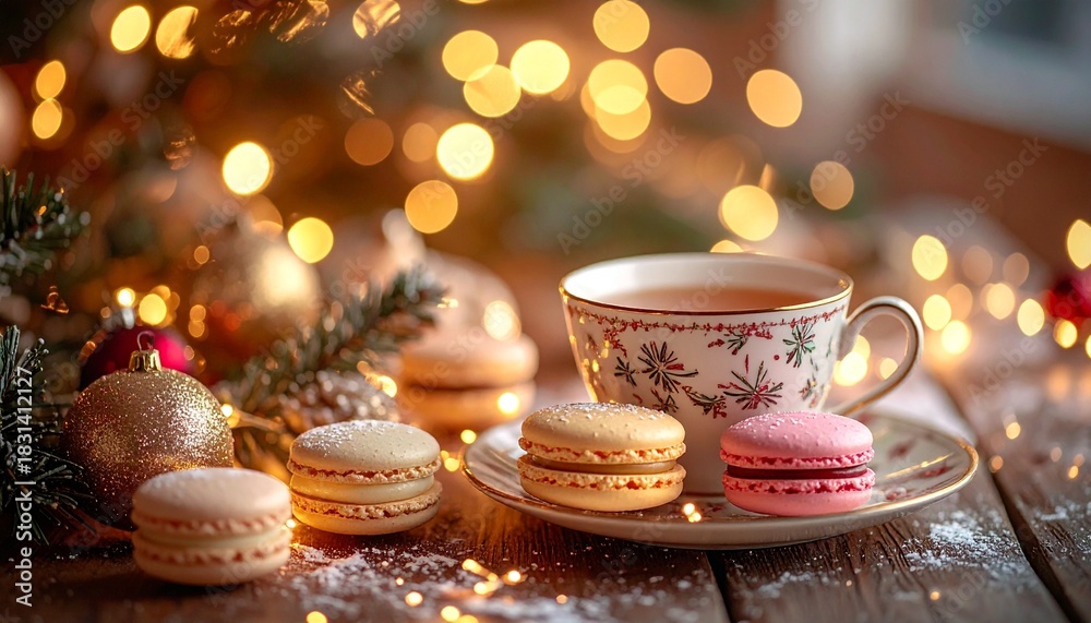 Fototapeta premium 紅茶とマカロン クリスマスのティータイム