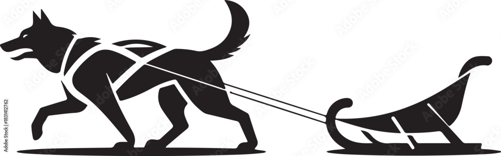 Obraz premium Minimalist Dog pulling Sled Silhouette for Winter and Christmas Designs