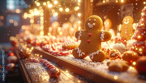 ジンジャーマンクッキーとキャンディケーンのクリスマスデコレーション