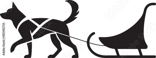 Minimalist Dog pulling Sled Silhouette for Winter and Christmas Designs