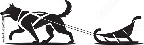 Minimalist Dog pulling Sled Silhouette for Winter and Christmas Designs