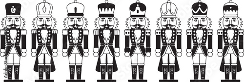 Nutcracker silhouette set. Collection of minimalistic icons for site. Toy or mascot for children. Stickers for social networks and messengers. Flat vector illustrations isolated on white background
