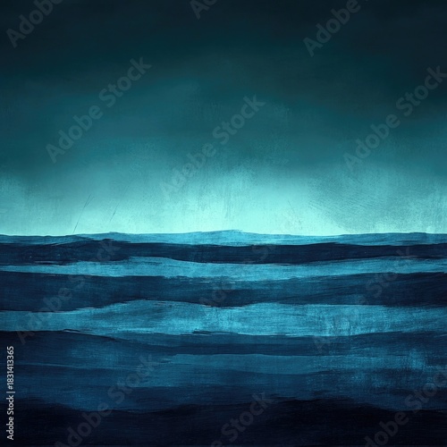Dark teal ocean horizon under a textured sky, calming scene
