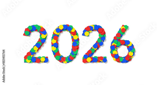 Colorful confetti number 2026 isolated on