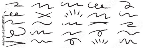 A set of strikethrough underlines. Black brush stroke underline. Marker pen highlight stroke. Vector swoosh brush underline set for accent, marker emphasis element. EPS 10.