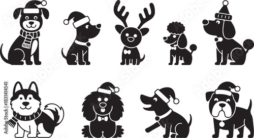 Set of silhouettes of Christmas Dog. Christmas holiday event
