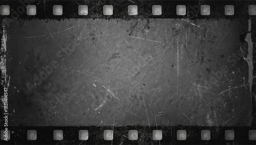 Aged film strip frame with grunge texture retro cinema concept blank template for media or design