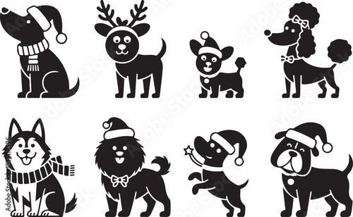 Set of silhouettes of Christmas Dog. Christmas holiday event