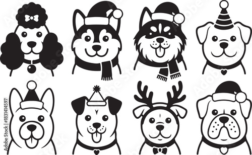 Set of silhouettes of Christmas Dog. Christmas holiday event