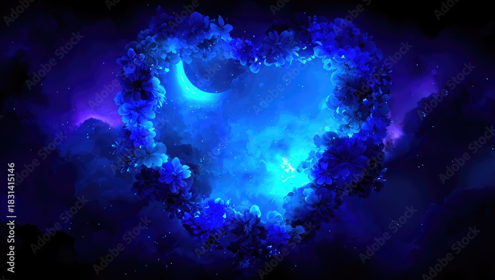Obraz premium Glowing Blue Heart Cloud in Dark Sky.