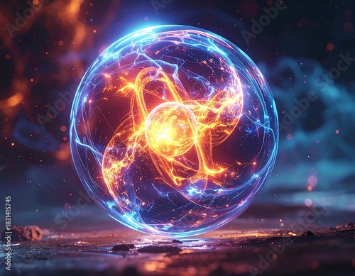 Glowing orb with energy fields and a bright center