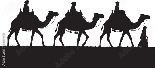 Three wise men camels silhouette vector illustration christmas nativity scene