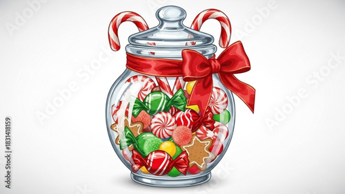 Candy jar christmas sweets holiday treats festive season confectionery delicious assortment container full
