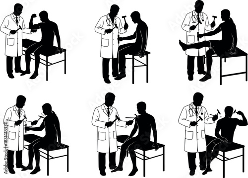flavector doctor testing arm strength with patient flexing bicep in silhouette style