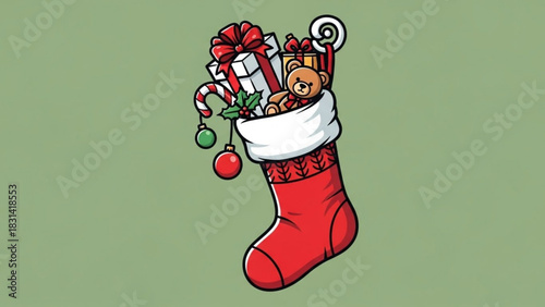 Christmas stocking filled with gifts vector illustration holiday season decoration festive cheer design art