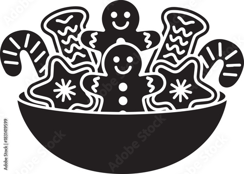 Winter illustration christmas silhouette decoration logo holiday icon dessert outline food cookie sweet xmas cristmas tree celebration sugar gingerbread shape for vector graphic background