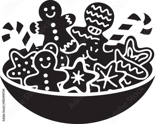 Winter illustration christmas silhouette decoration logo holiday icon dessert outline food cookie sweet xmas cristmas tree celebration sugar gingerbread shape for vector graphic background