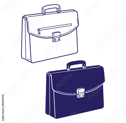 Vector illustration of business briefcases in blue and outline style on white background