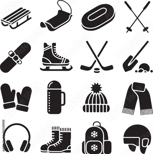 Winter sports icon set black glyph