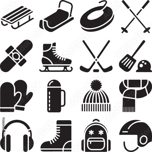 Winter sports icon set black glyph