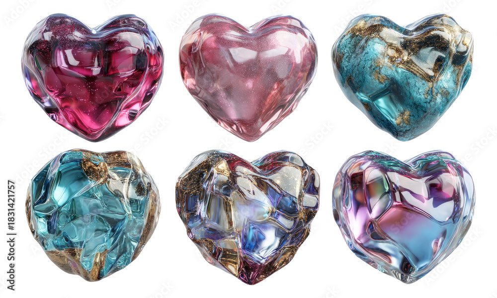 Fototapeta premium Colorful Glossy Sculpted Heart Orbs in a Stunning Collection for Valentine's Day