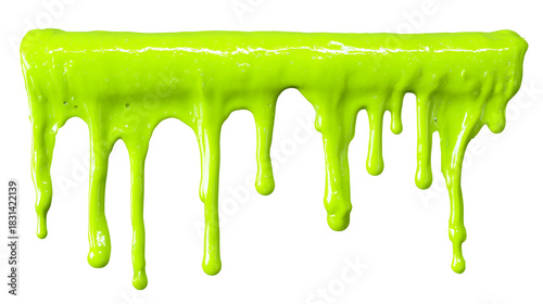 Bright neon green slime dripping isolated on transparent background