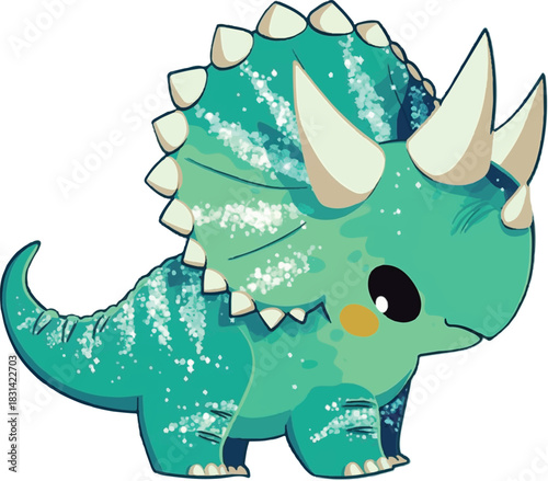 Cute Triceratops Illustration: A charming, friendly triceratops with a cute design, perfect for children's projects, educational resources, and playful designs. 