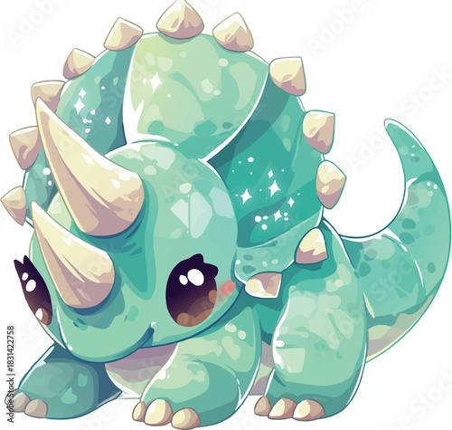 Cute Triceratops: A charming illustration of a adorable triceratops dinosaur. with a delightful charm, evokes a sense of playful curiosity.