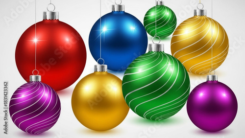 Colorful christmas ornaments balls holiday decoration hanging festive season celebration design background decor