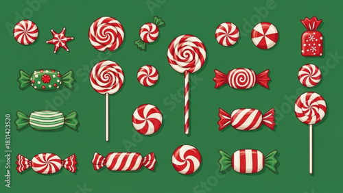 Christmas candy canes and lollipops holiday sweets festive treats confectionery assortment vector illustration
