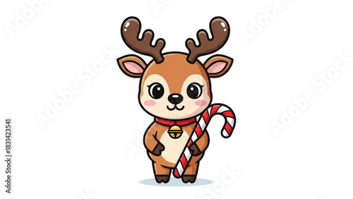 Cute christmas reindeer with candy cane vector illustration holiday season clip art graphic design element